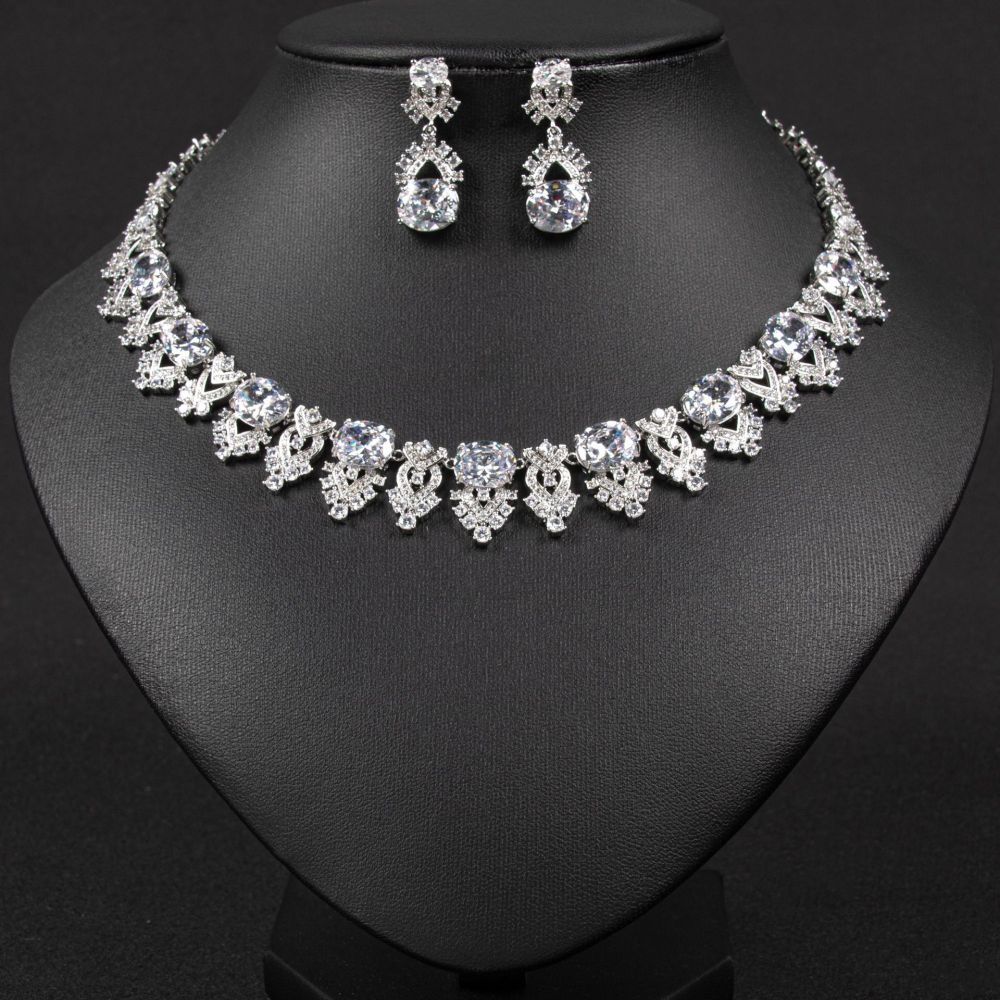 Luxurious Bridal Jewelry Set Copper Inlaid 3A Zircon Necklace Women's Unique Design Sensation  Style Accessories