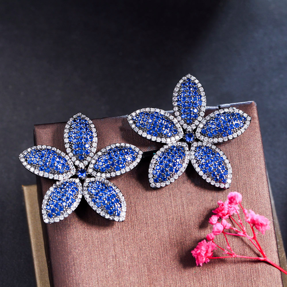 Copper Tropical Plated Artificial Gemstones Rhodium Plated Elegant Classical Plating Inlay Red Green Blue Ear Studs