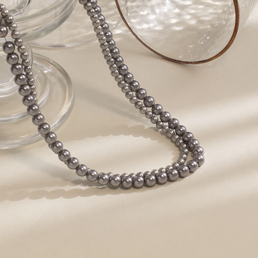 Dark Gray Pearl Necklace Ladies Ultra-Thin Collarbone Chain Fashion U-Shaped Design Gold Plated Jewelry Accessories