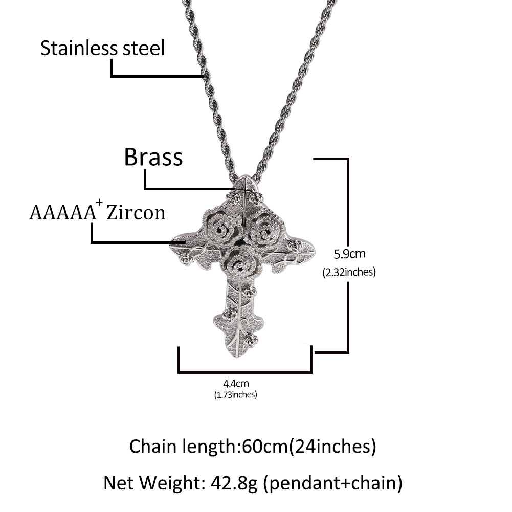 Fashion Style Rose Cross Zircon Pendant Twisted Chain Necklace Unisex Couple Accessories Geometric Pattern Copper Material