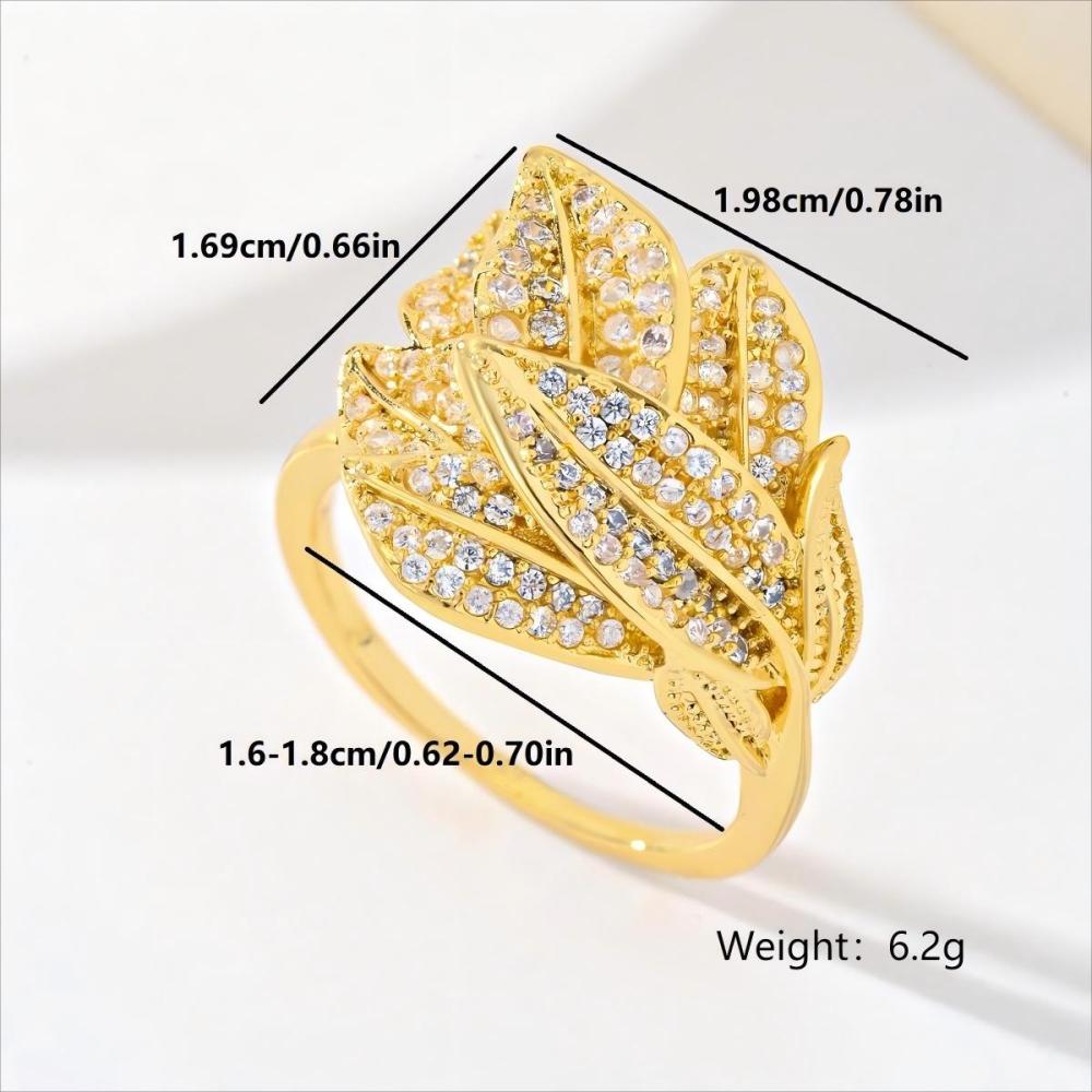 1 Piece Copper Inlaid Zircon Material Ladies Leaf Ring Exquisite Exaggerated Fashion Banquet Party Jewelry Accessories