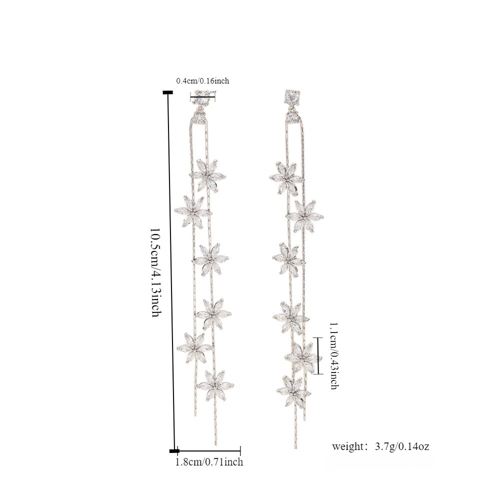 Bohemian Style Long Dangle Earrings Women's Fashion Floral Pendant Tassel Earrings Elegant Celebrity Inspired Zircon Studs