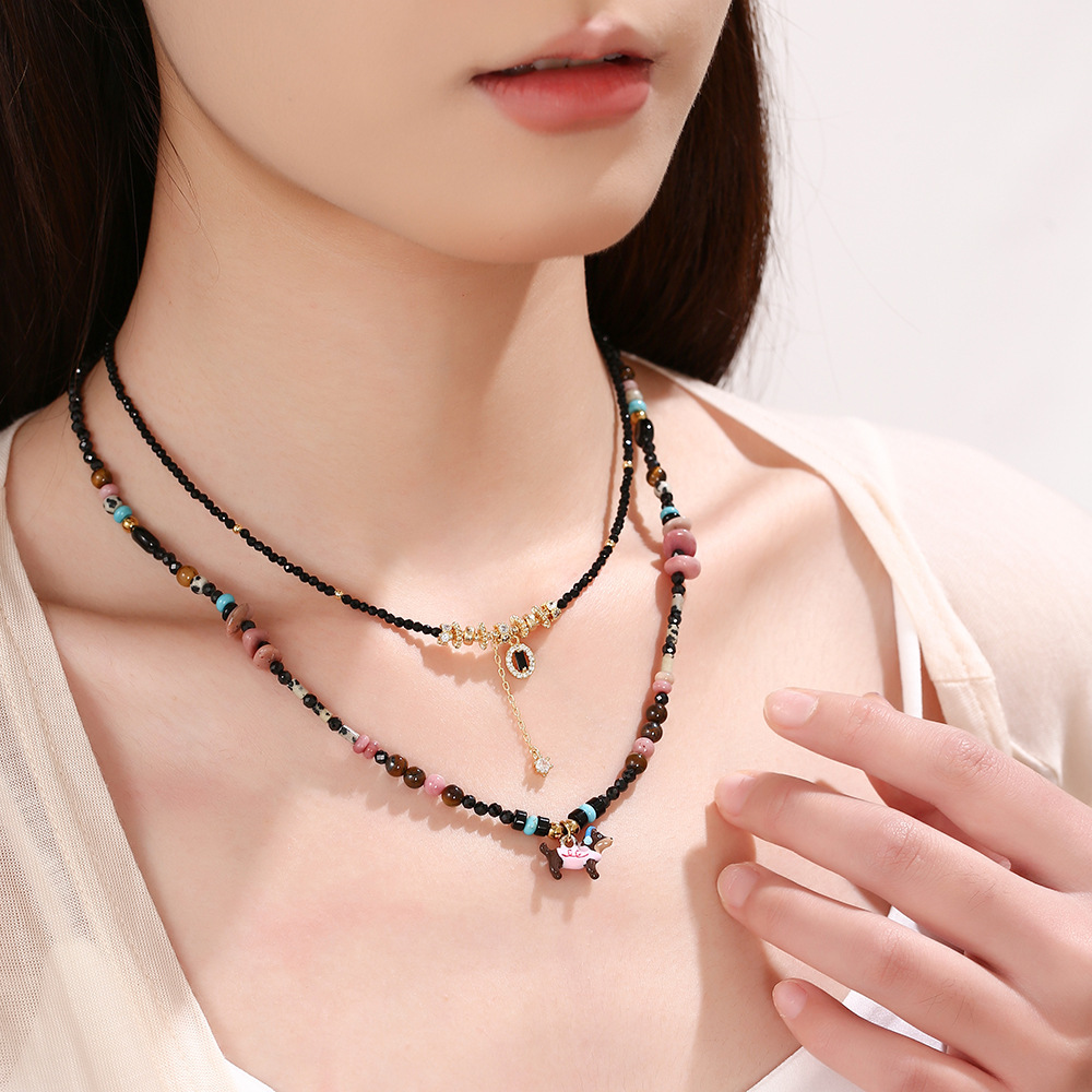 Double Layer Dog Tassel Necklace Knitted Jewelry Chain Suitable For Sweaters Autumn Winter Accessories