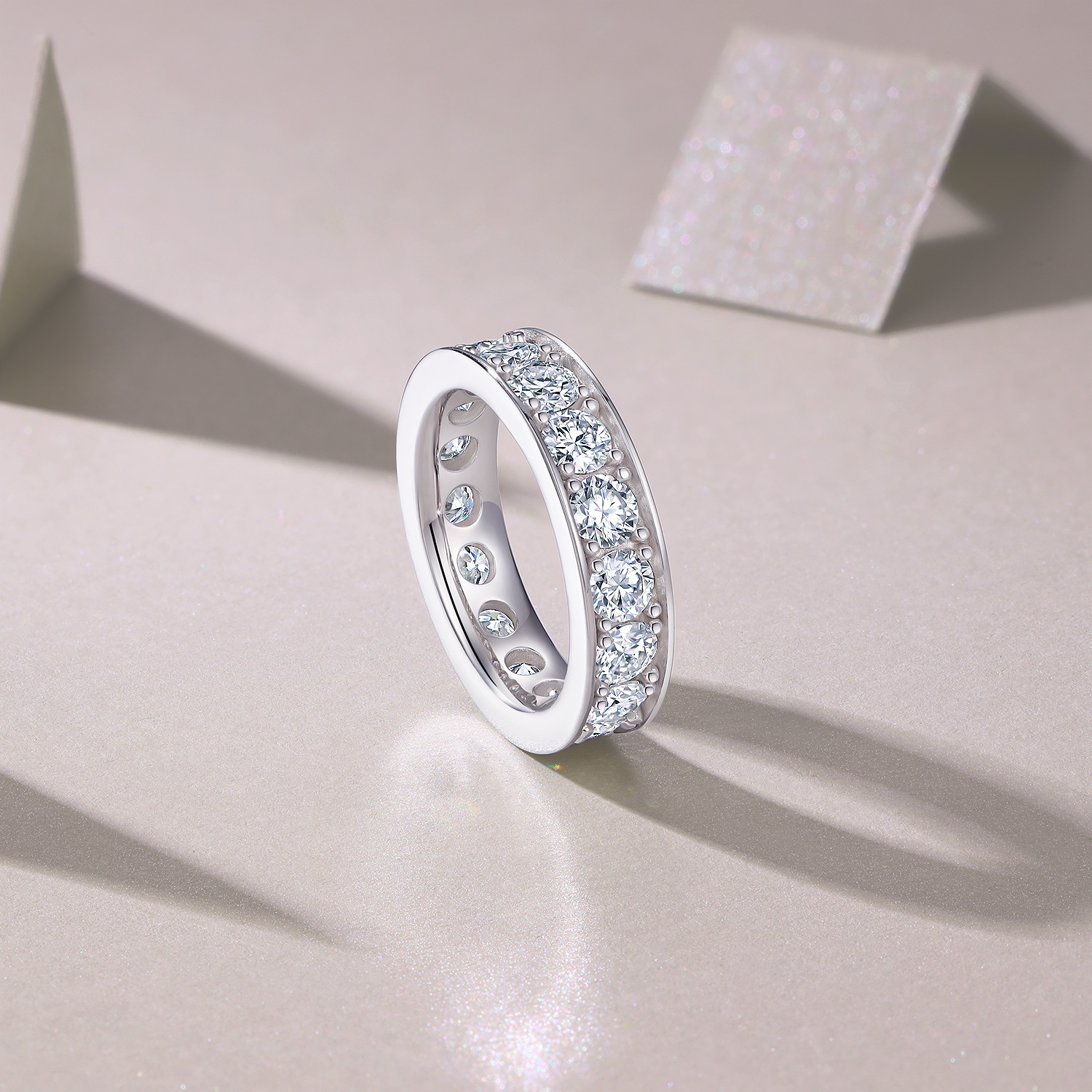 925 Sterling Silver Moissanite Geometric Rings GRA Certificate