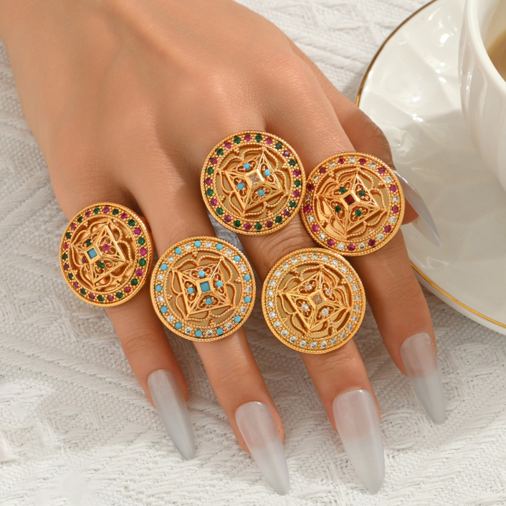 1 Piece Copper Inlaid Zircon Material Vintage Elegant Gorgeous Women's Ring Party Banquet Jewelry Accessories Round Copper Ring