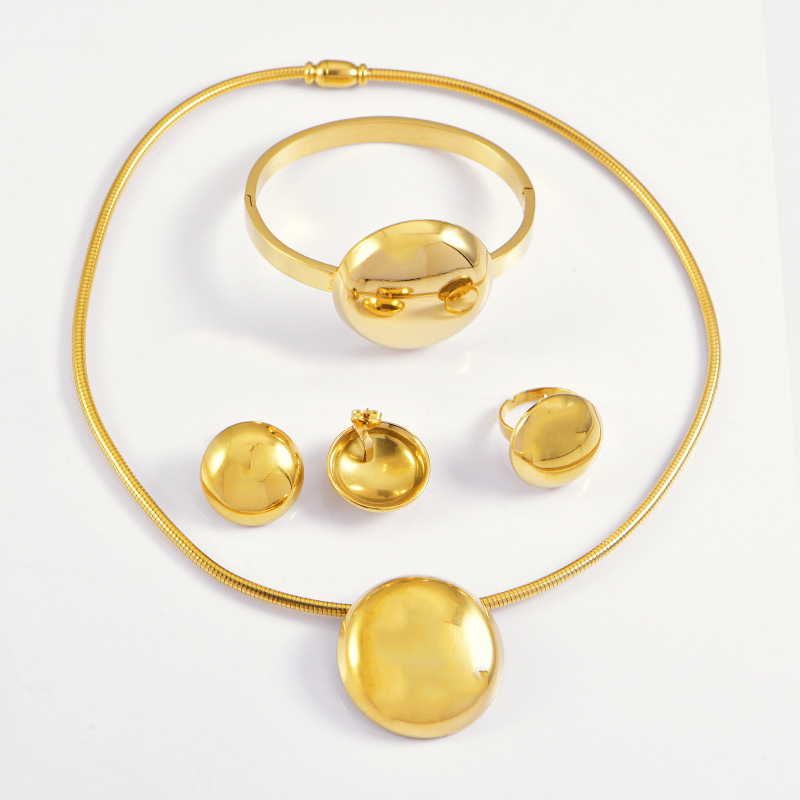 304 Stainless Steel Round Electroplated 18K Real Gold Plated Classic Style Waterproof Non Tarnish Round Jewelry Set