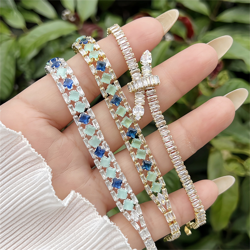 Classic Elegant Style Colorful Zircon Bracelet Fashion High-end Copper Plated 18K Gold Versatile Daily Wear Flower Vacuum Plating (Furnace)