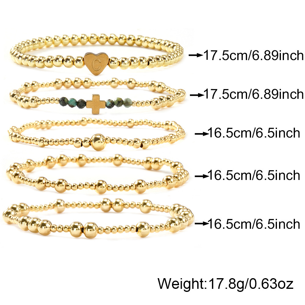 Luxurious Golden Heart Letter African Copper Beads Bracelet Set Of Five Facet Cut Loose Women's Fashion Jewelry Accessories
