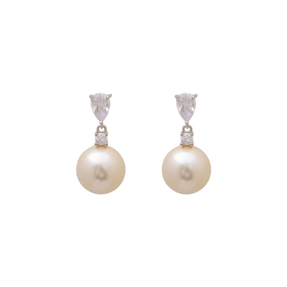 Fashionable Pearl Earrings Women's Round Zirconia Studs Luxury Light Elegant New 2025 Trendy Jewelry Accessories