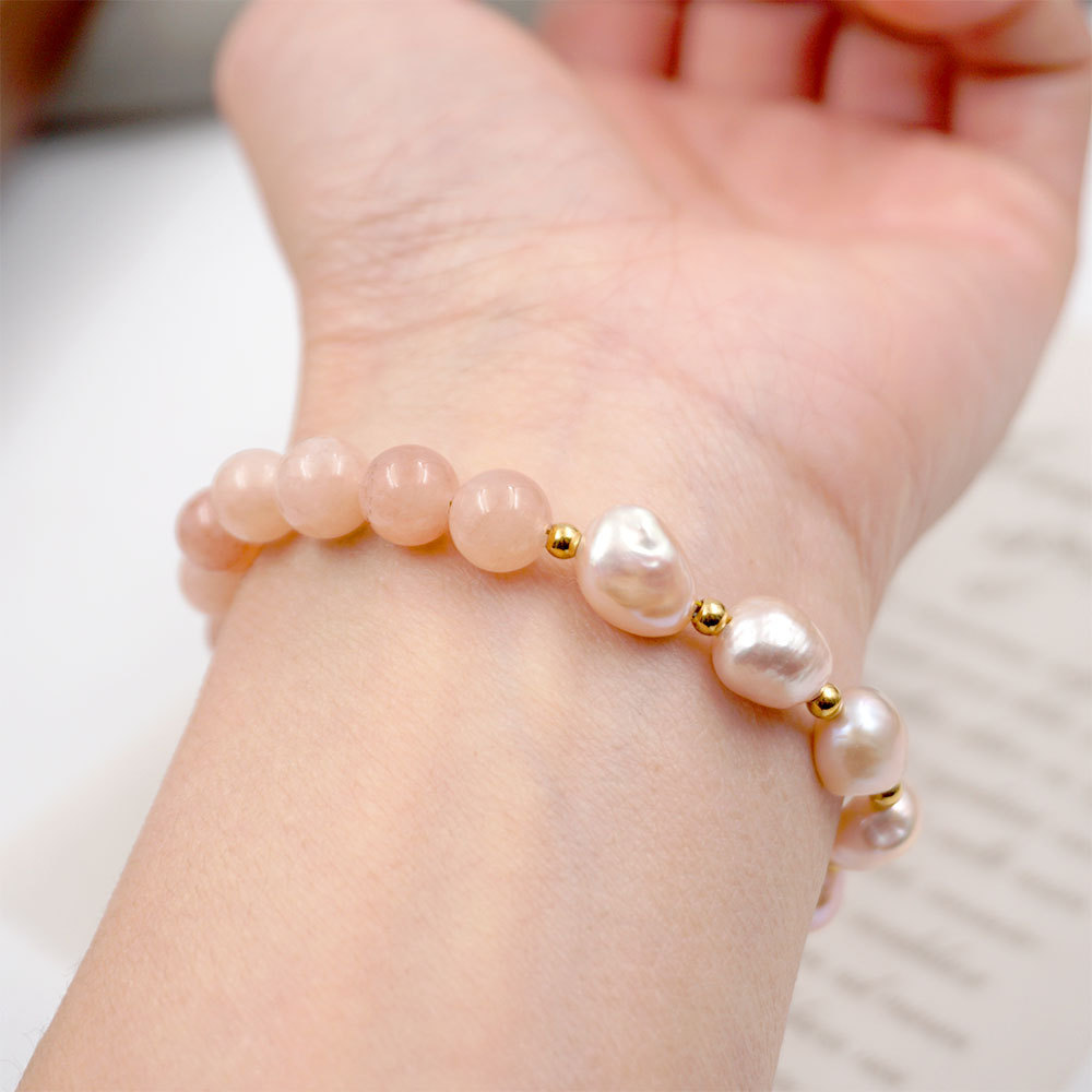 French Romantic Pink Pearl Bracelet Freshwater Pearl Sunstone Hand Jewelry Elegant Atmosphere Best Friend Bracelet Accessories