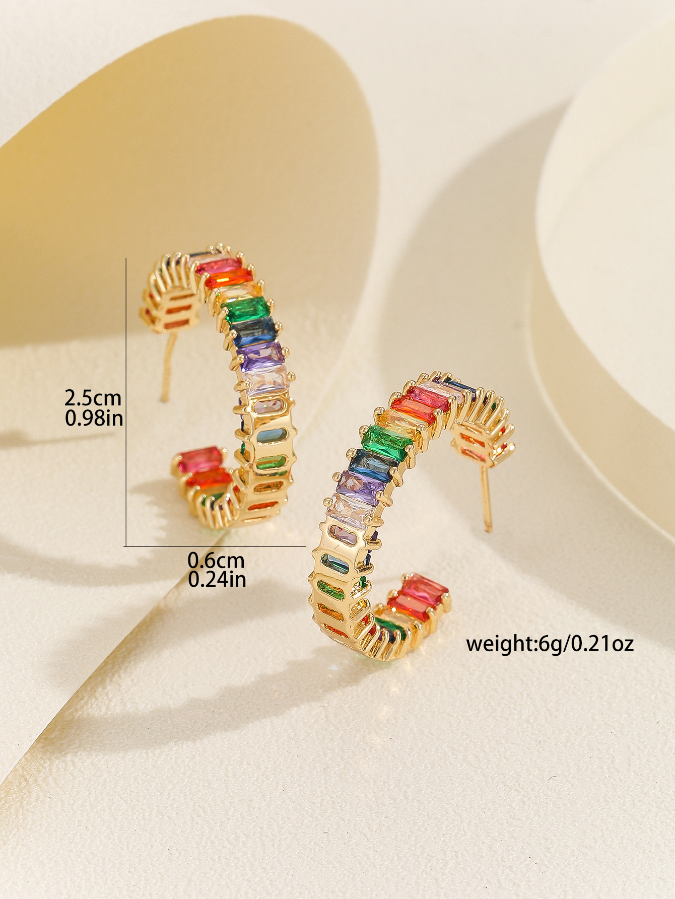 Colorful Zirconia Stud Earrings Stylish Versatile Elegant Popular  C-Shaped Hoop Earrings For Women