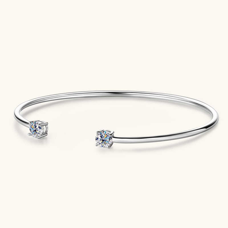 Fashion Simple Design Mozambique Stone Bracelet S925 Sterling Silver Open Bangle Doll And Zodiac Crown Pattern