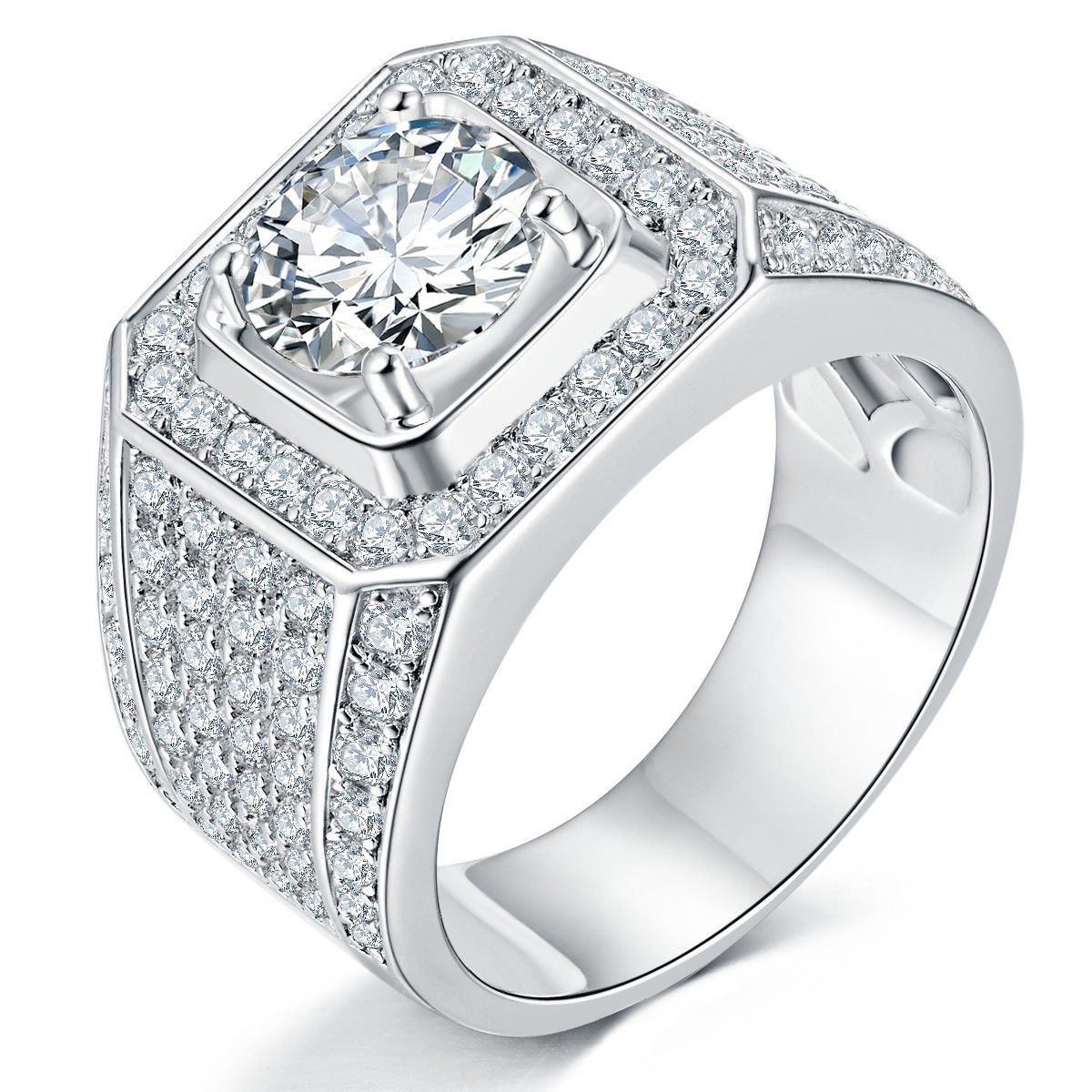 925 Sterling Silver Moissanite Geometric Rings GRA Certificate