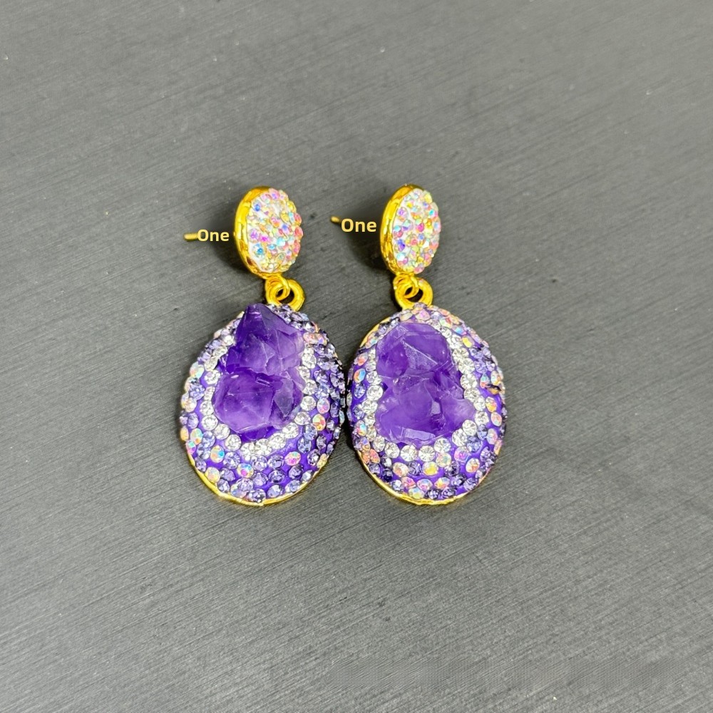 Natural Raw Stone Purple Quartz Jewelry Set Factory Embedded Elegant Sensation Small Audience Style Women's Fashion Accessories