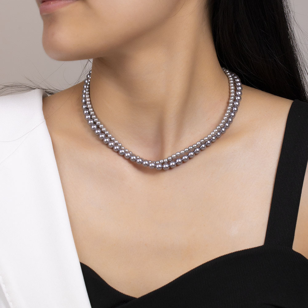 Dark Gray Pearl Necklace Ladies Ultra-Thin Collarbone Chain Fashion U-Shaped Design Gold Plated Jewelry Accessories