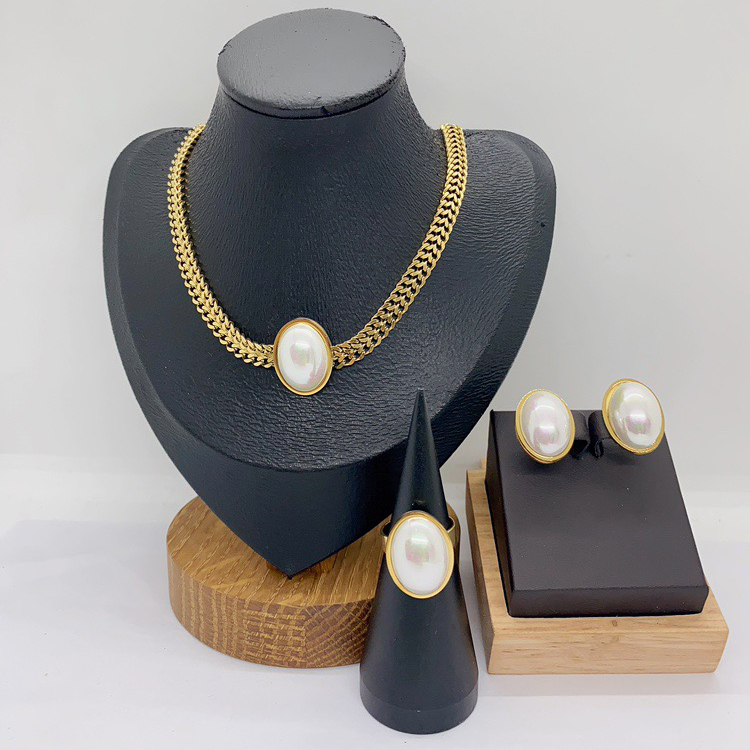 Classic Electroplated Color Retention Ring Earring Bracelet Necklace Set Round Oval Infinity Shape Fashion Jewelry Accessories For Women