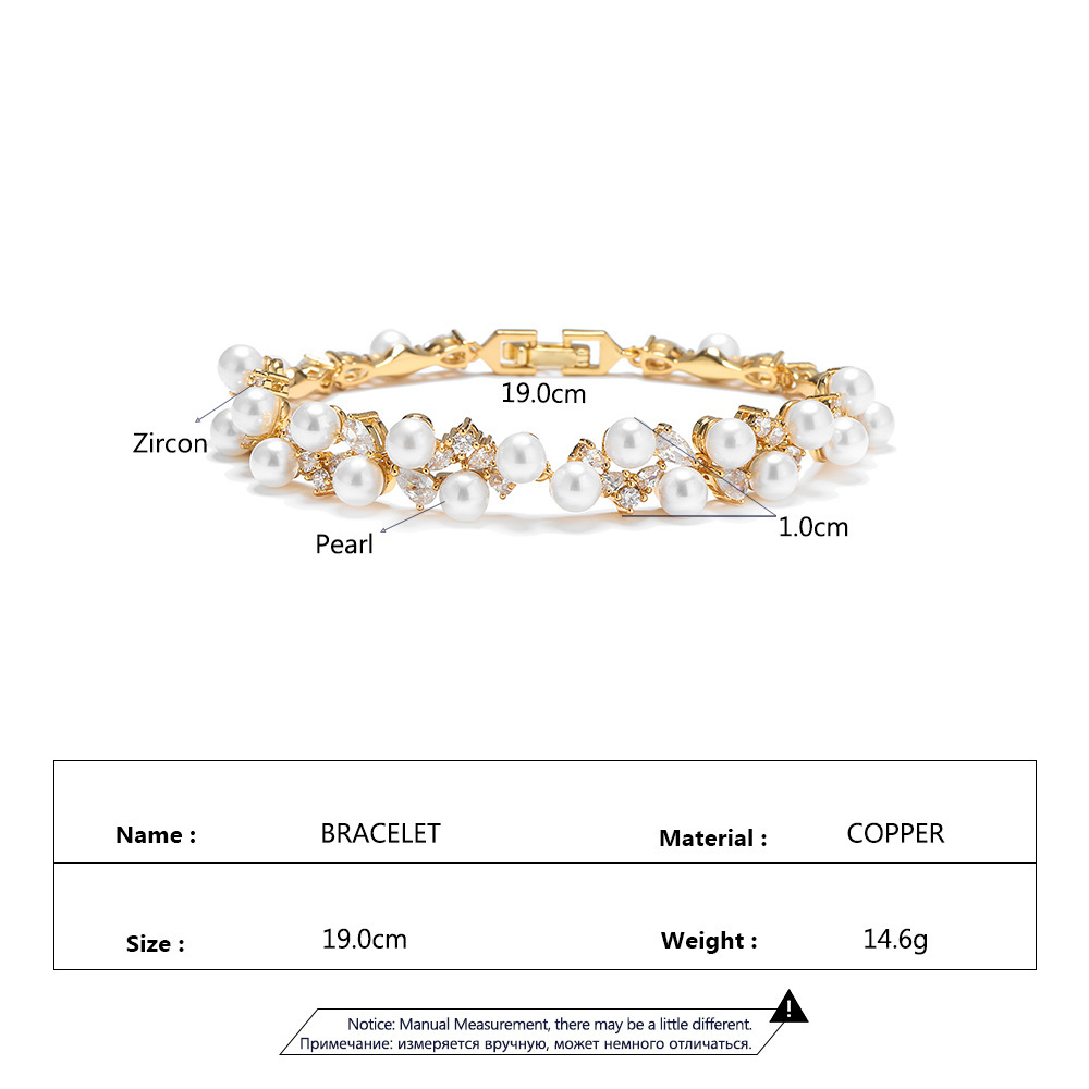 RAKOL High Quality Full Embedded Pearl Zircon Bracelet Women's Elegant Luxury Wedding Banquet Hand Jewelry Fashionable OL