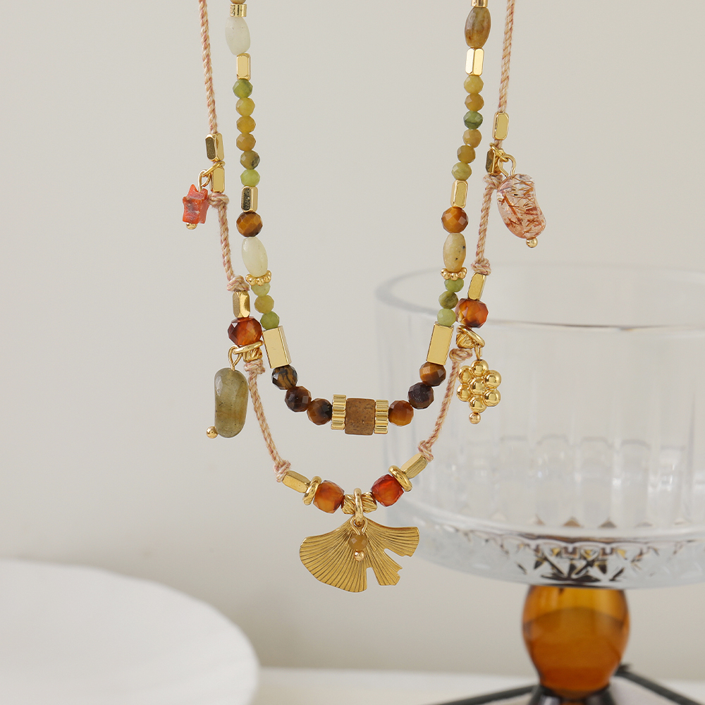 1 Natural Tigereye Beaded Necklace Vintage Ethnic Sweater Chain Suitable For Women To Wear