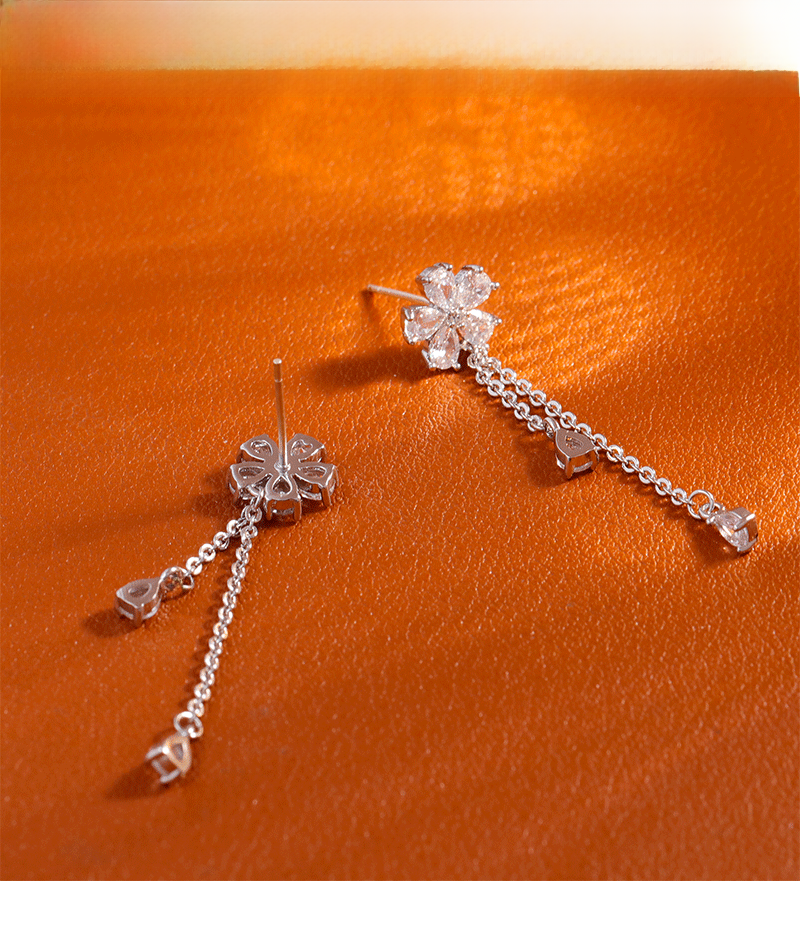 New Luxury Commuter Zircon Flower Earrings Fashionable Elegant Tassel Waterdrop High-End Feelings Women's Jewelry Accessories