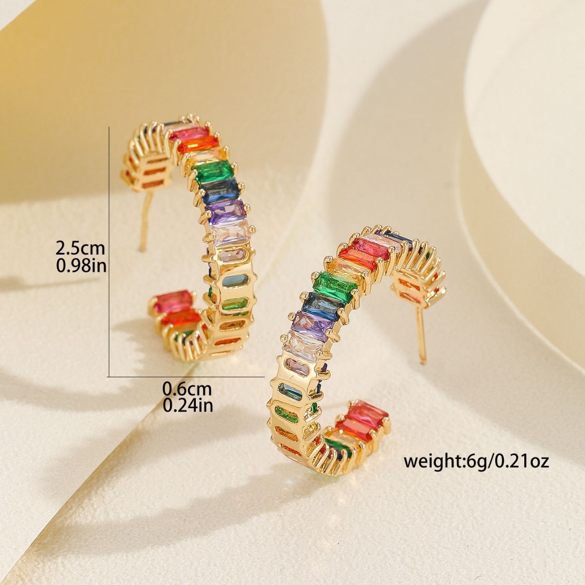 Colorful Zirconia Stud Earrings Stylish Versatile Elegant Popular  C-Shaped Hoop Earrings For Women