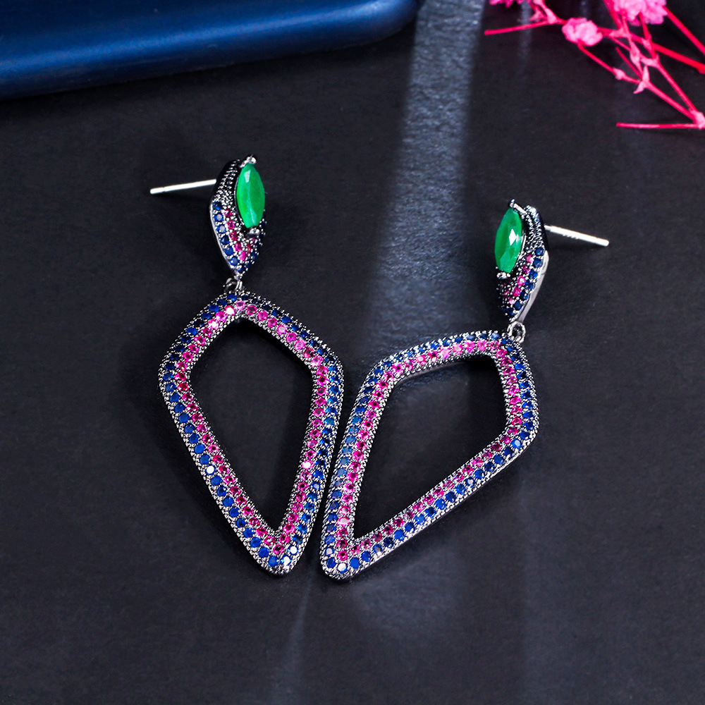 1 Pair Classic Style Geometric Plating Inlay Copper Artificial Gemstones Rhodium Plated Drop Earrings