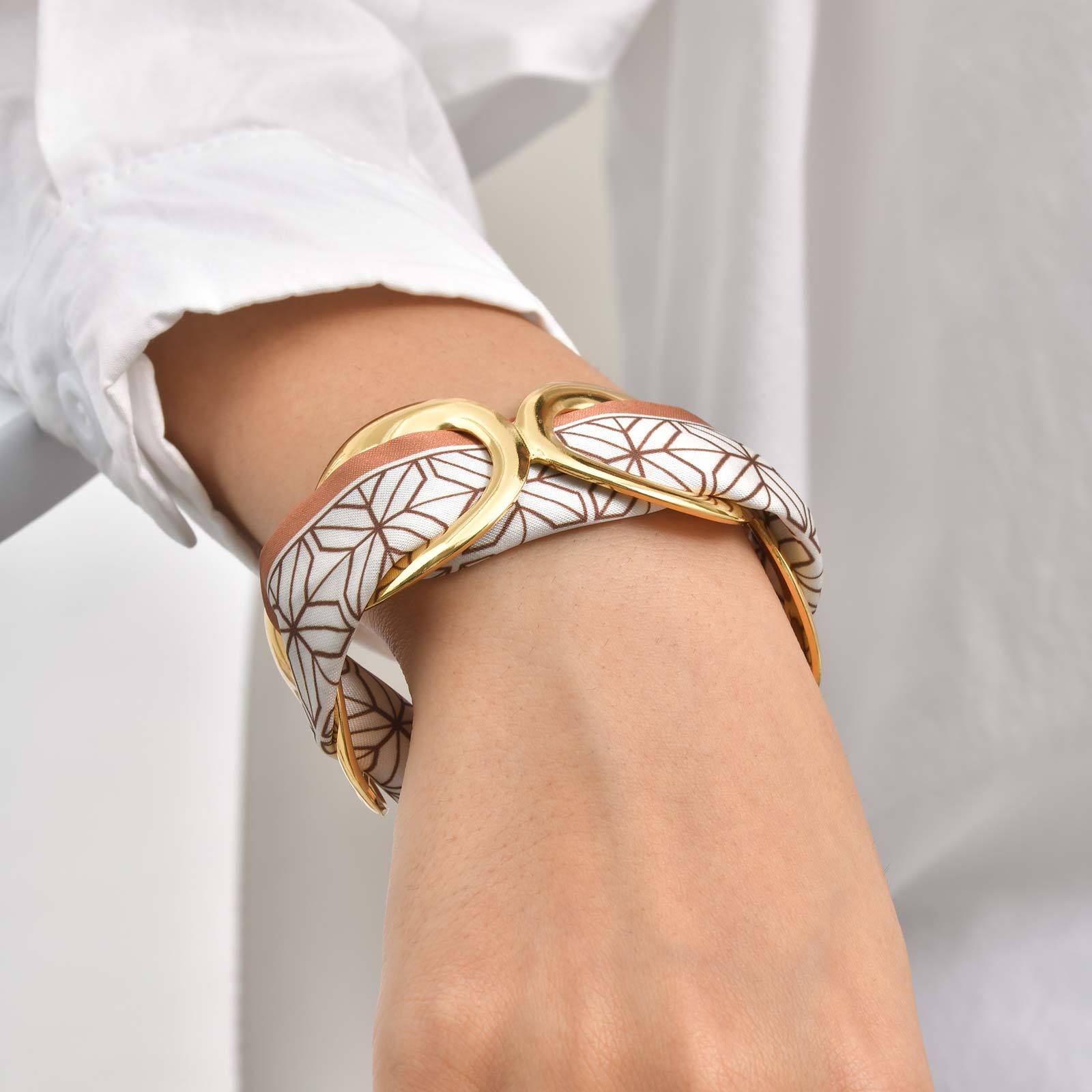 Water Plated Imitation Gold 304 Stainless Steel Vintage Bohemian Style (Floral Print) Open Bracelet Matching Scarf Fashion Elegant Women's Accessories
