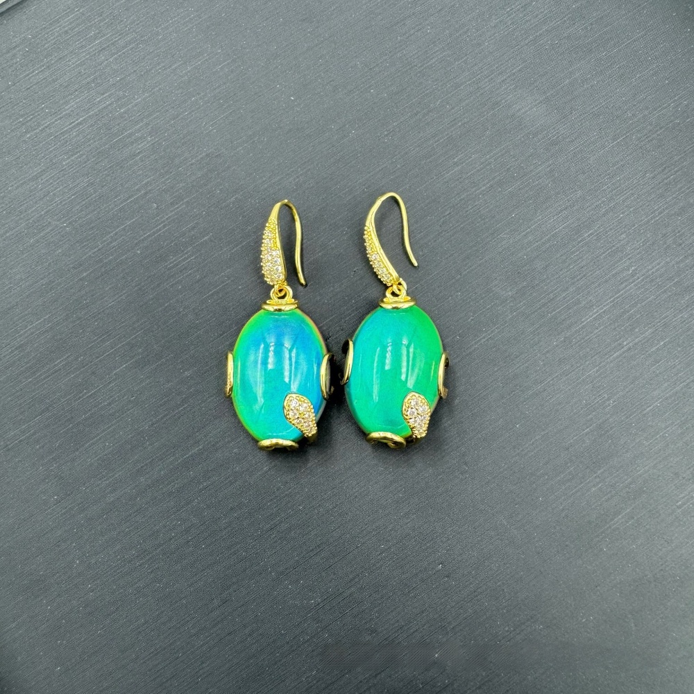 New Fashionable Three-Set Color-Changing Stone Jewelry Elegant Luxury Light Luxury Style Thermal Stone Accessories Leaf Pattern