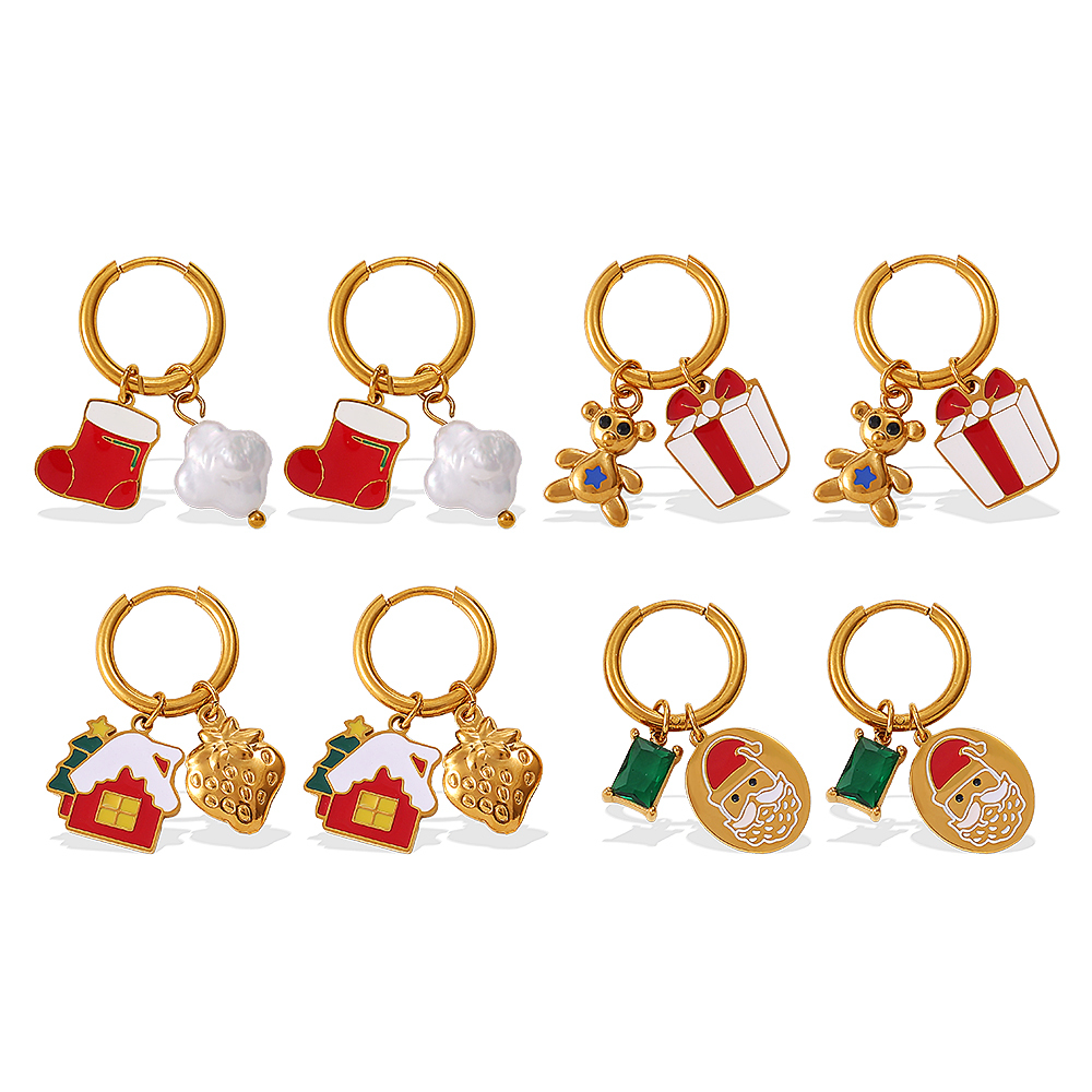 Christmas Tree Snowman Pendant Earrings Colorful Cartoon Versatile Oil Drop Christmas Element Fashion Jewelry Accessories