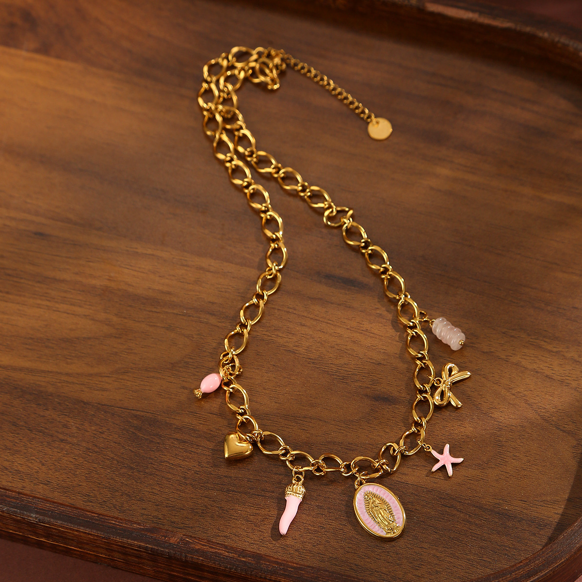 Luxurious 304 Stainless Steel Necklace Set For Women Fashion Jewelry European And American Style Mother Pendant Star And Heart Pattern Vacuum Electroplating Furnace Multi Pendant