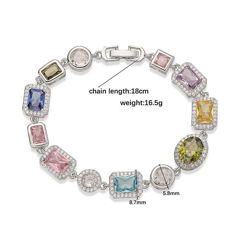 Retro Luxury Geometric Color Diamond Embedding Bracelet Necklace Set Palace Style Fashion Jewelry Accessories For Women