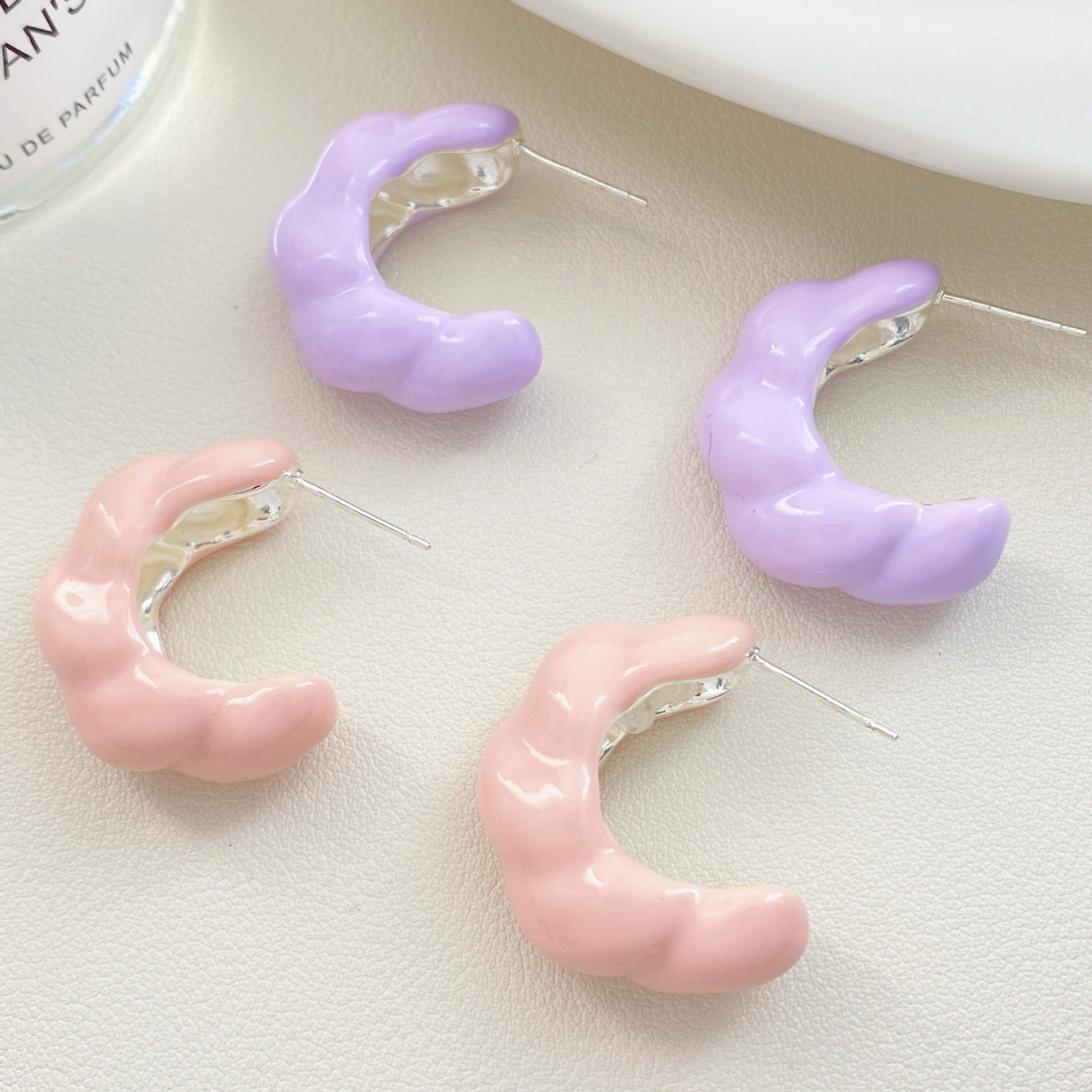 Summer Versatile Simple Solid Color Oil Drop Earrings Women's  High-End C-Shaped Ear Studs Fashionable Jewelry Accessories