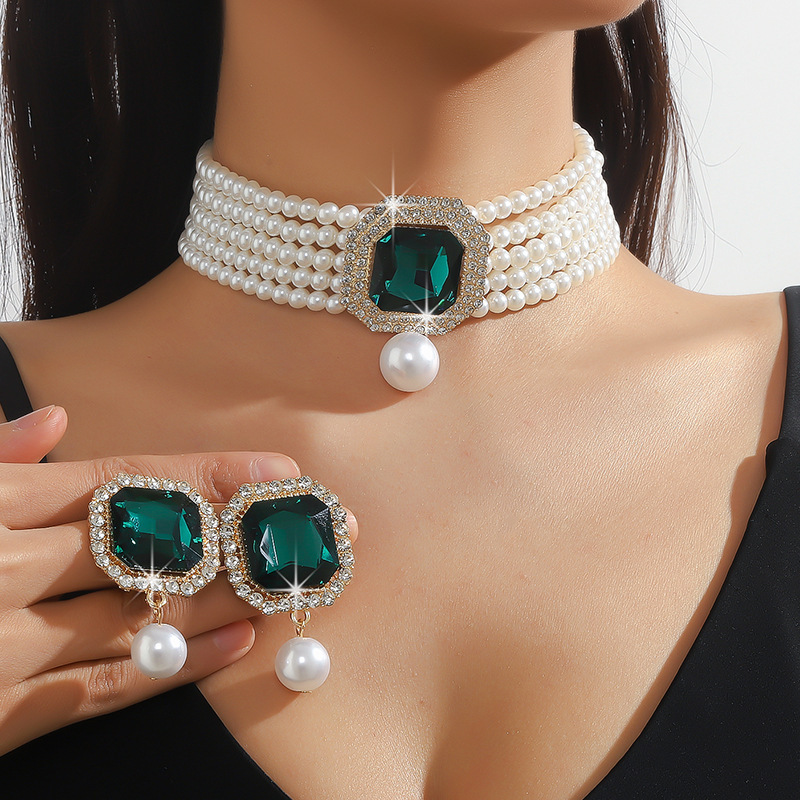 1 Set Glam Luxurious Lady Geometric Heart Shape Artificial Crystal Imitation Pearl Copper Inlay Artificial Crystal Women's Beaded Chain Jewelry Set
