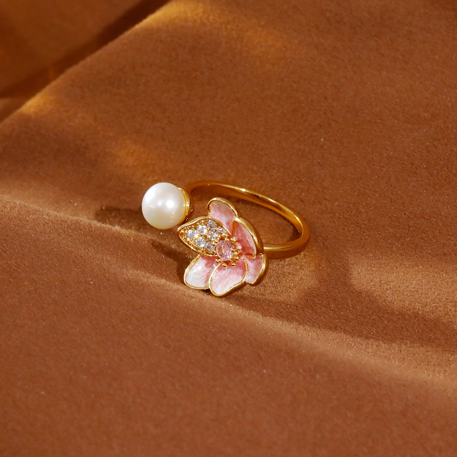 French Fairy Tale Style Floral Oil Drip Open Ring Women's Fashion Versatile Ring Bohemian Print Copper Zirconia Jewelry