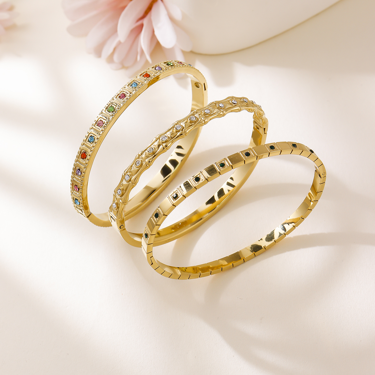 Hot-Selling Titanium Steel Bracelet Square Colorful Diamond Gold-Plated Bracelet For Women 304 Stainless Steel Vacuum Electroplated Zirconia Bracelet Jewelry Non-Fading Accessories