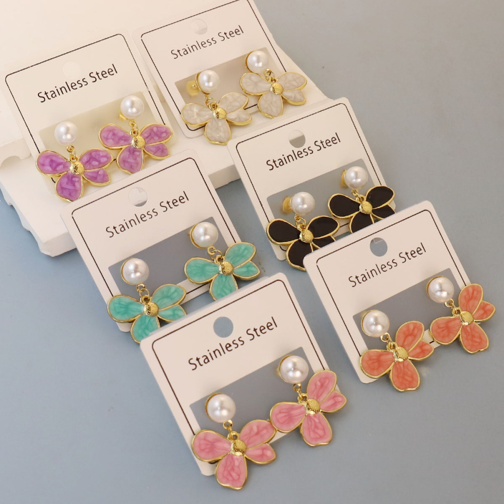 Stainless Steel Bee Strawberry Imitation Pearl Shell Drop Earrings 5 Pairs Or 6 Pairs Fashion Daily Wear Jewelry Perfect Valentine's Day Gift All Seasons Accessories