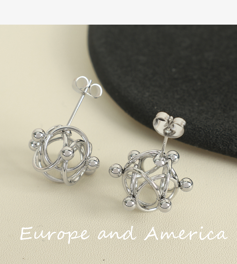 European And American New Style Molecular Structure Earrings Hollow Round Ball Ring Welded Titanium Steel Earrings Niche Design Women's Jewelry 304 Stainless Steel