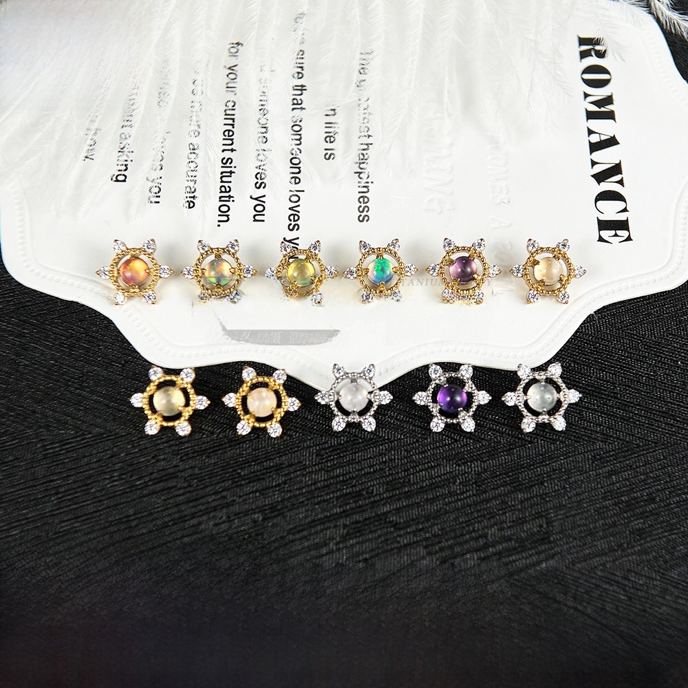 Titanium Alloy Ear Studs Set With Aurora Opal Small Turtle Ear Bone Screw G23 Titanium Piercing Jewelry Lip Decorative Accessories