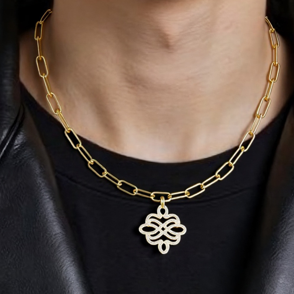 Micro Pave Zircon Pendant Necklace Cool Trendy Choker Copper Material Black Geometric Suitable For Women