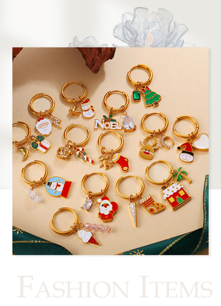 Christmas Tree Snowman Pendant Earrings Colorful Cartoon Versatile Oil Drop Christmas Element Fashion Jewelry Accessories