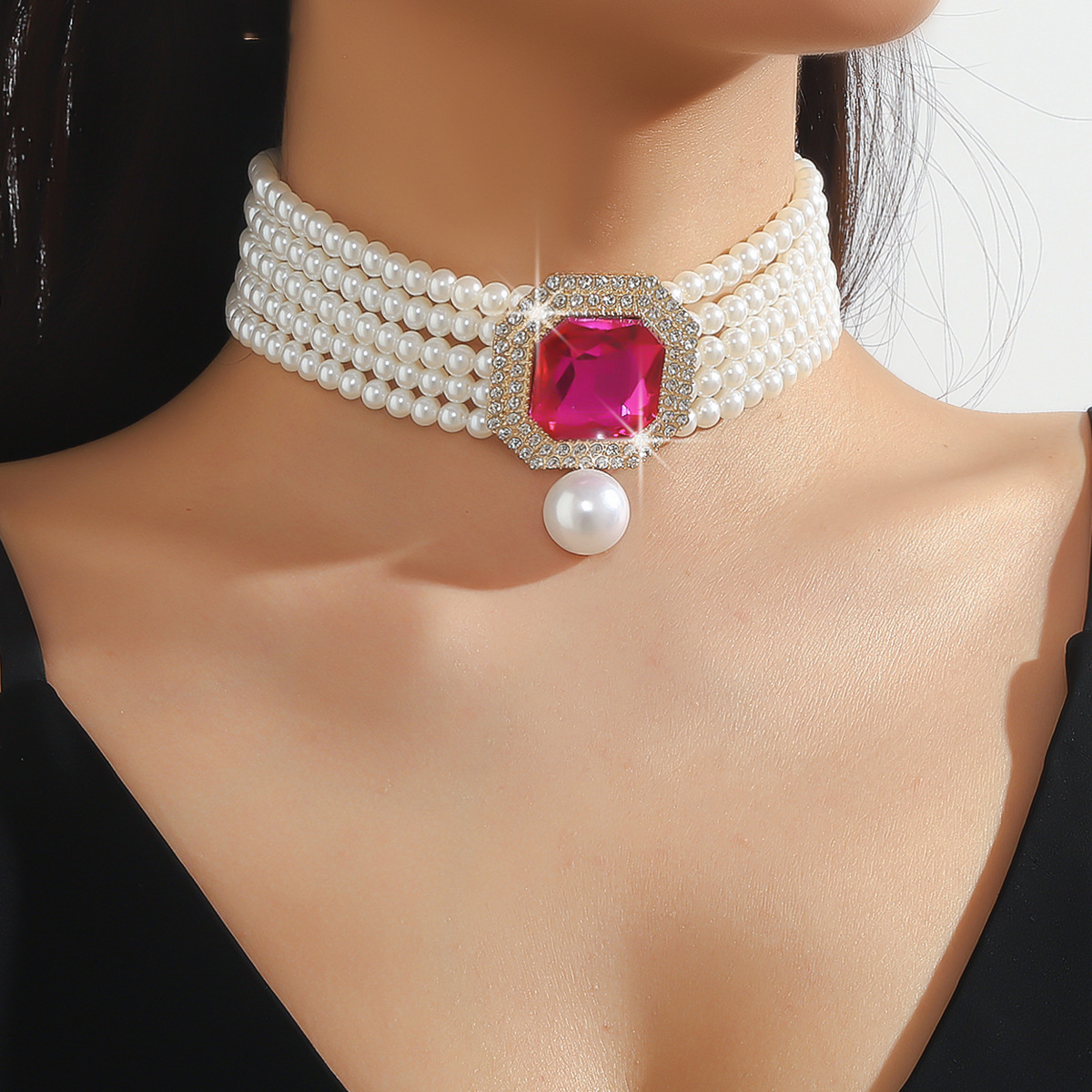 1 Set Glam Luxurious Lady Geometric Heart Shape Artificial Crystal Imitation Pearl Copper Inlay Artificial Crystal Women's Beaded Chain Jewelry Set