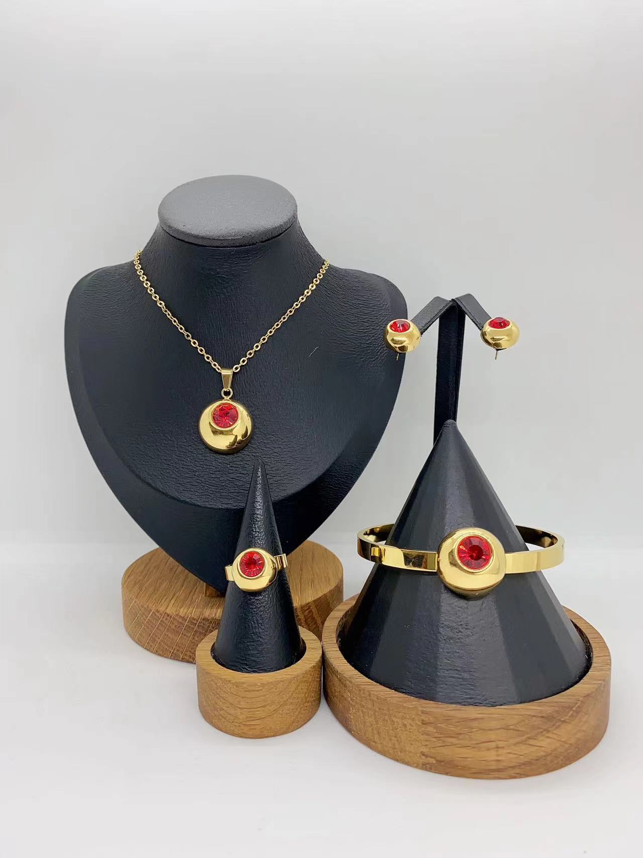 Fashion Trend Ins Style Exaggerated 304 Stainless Steel Simple Round Necklace Earrings Ring Bracelet Set Vacuum Electroplating (Furnace)