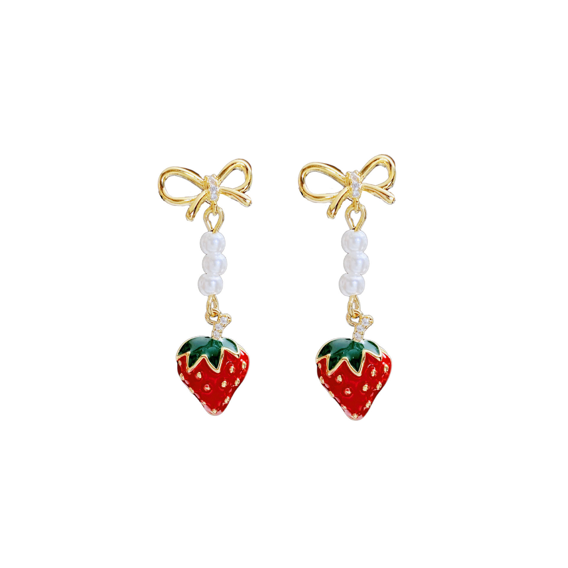 Kanamina New Style Cute Sweet Strawberry Women's Earrings Fashionable Adolescent Student Ear Jewelry Fruit Pattern Copper Material
