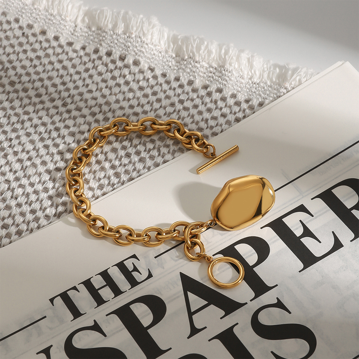 Women's 304 Stainless Steel Cable Chain PVD Coated 18K Gold Plated Toggle Inlay Irregular Pearl Bracelets Imitation Pearl Jewelry
