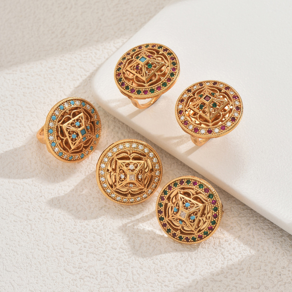 1 Piece Copper Inlaid Zircon Material Vintage Elegant Gorgeous Women's Ring Party Banquet Jewelry Accessories Round Copper Ring