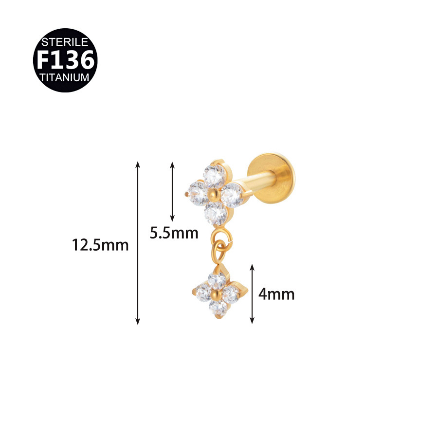 Titanium Earrings With Floral Pendant Internal Thread 0.9mm Soft Cartilage Needle Body Piercing Jewelry Accessories
