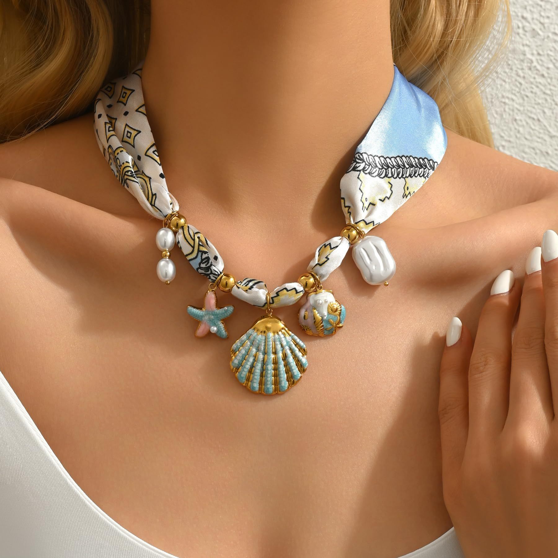 Bohemian Style Long Silk Scarf Necklace Luxury Heart Flower Pendant Artistic Personality Jewelry Gift For Women