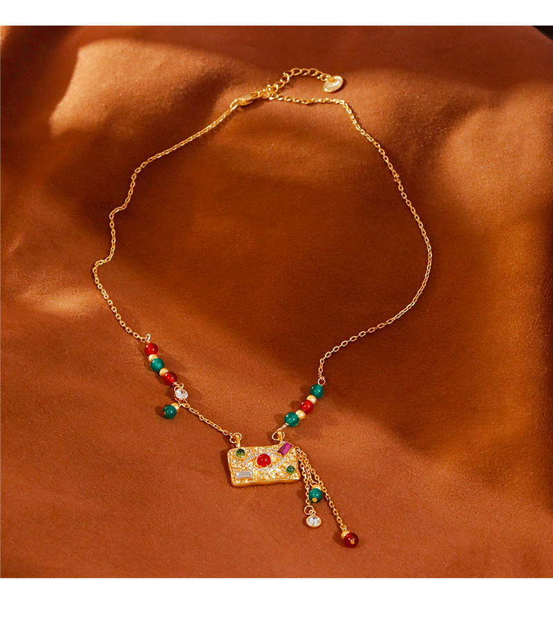 New Chinese Style Original Design Pendant Necklace Lapis Lazuli Zircon Light Luxury High-End Feeling Fashion Jewelry Accessories