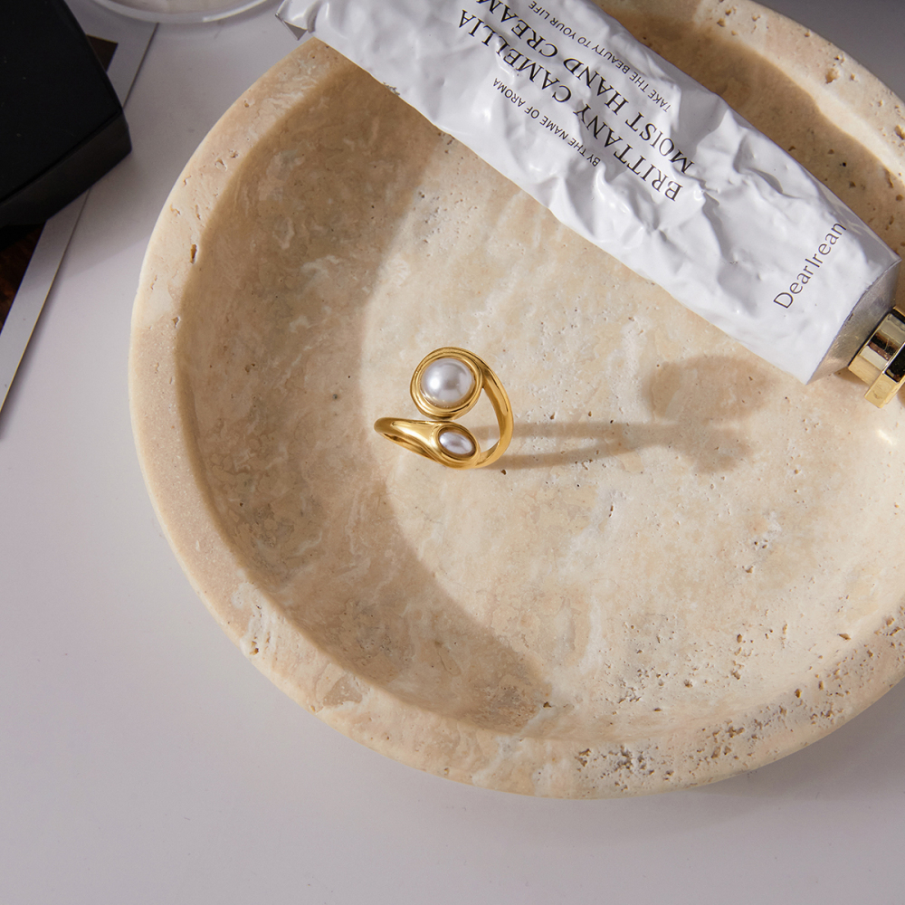 Elegant Open Ring For Ladies Resin Pearl Stainless Steel 18K Gold Vacuum Plating Pearl Pattern High Quality 304 Stainless Steel