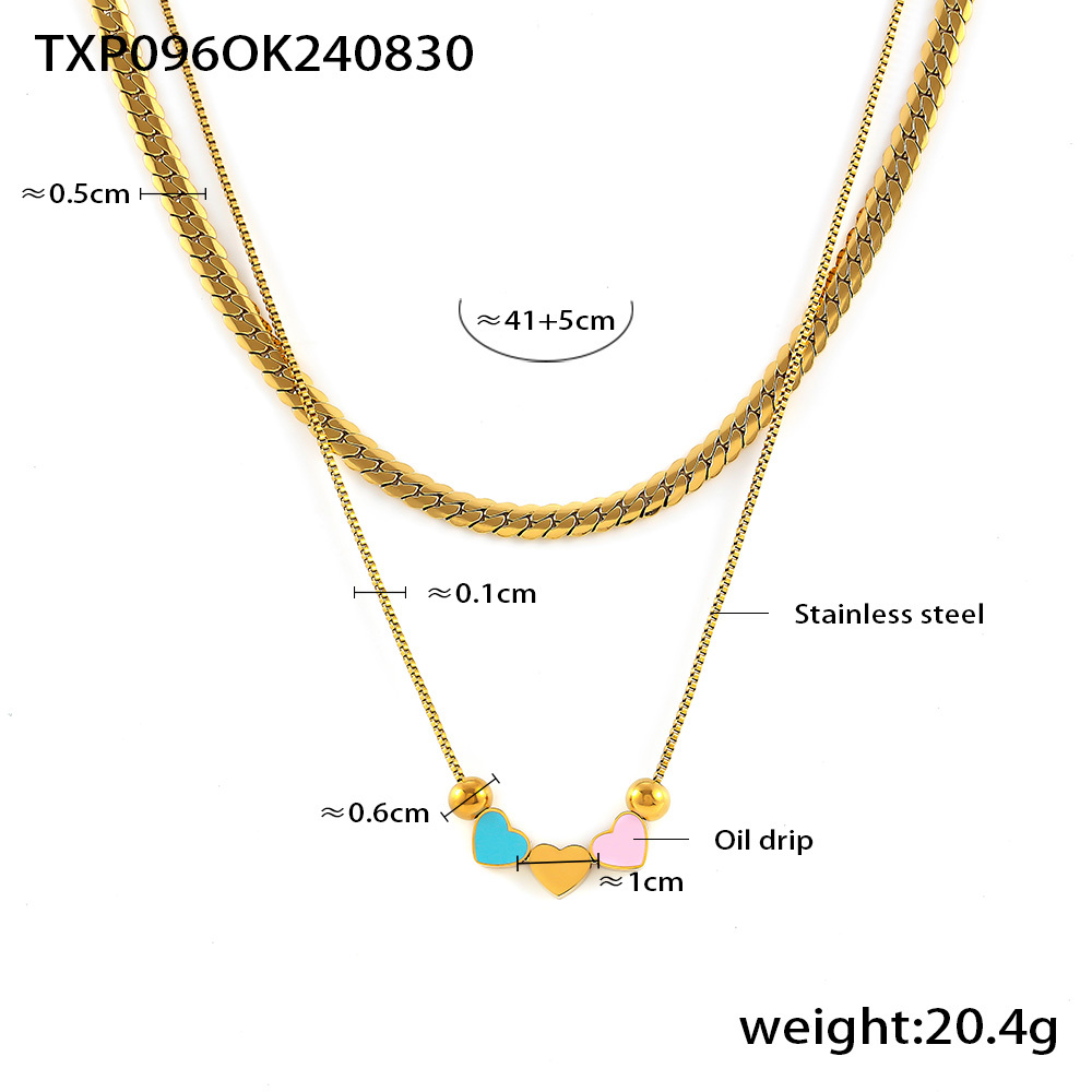 304 Stainless Steel Heart Shape PVD Coated Real Gold Plated Retro Vacation Waterproof Non Tarnish Enamel Bracelets Necklace