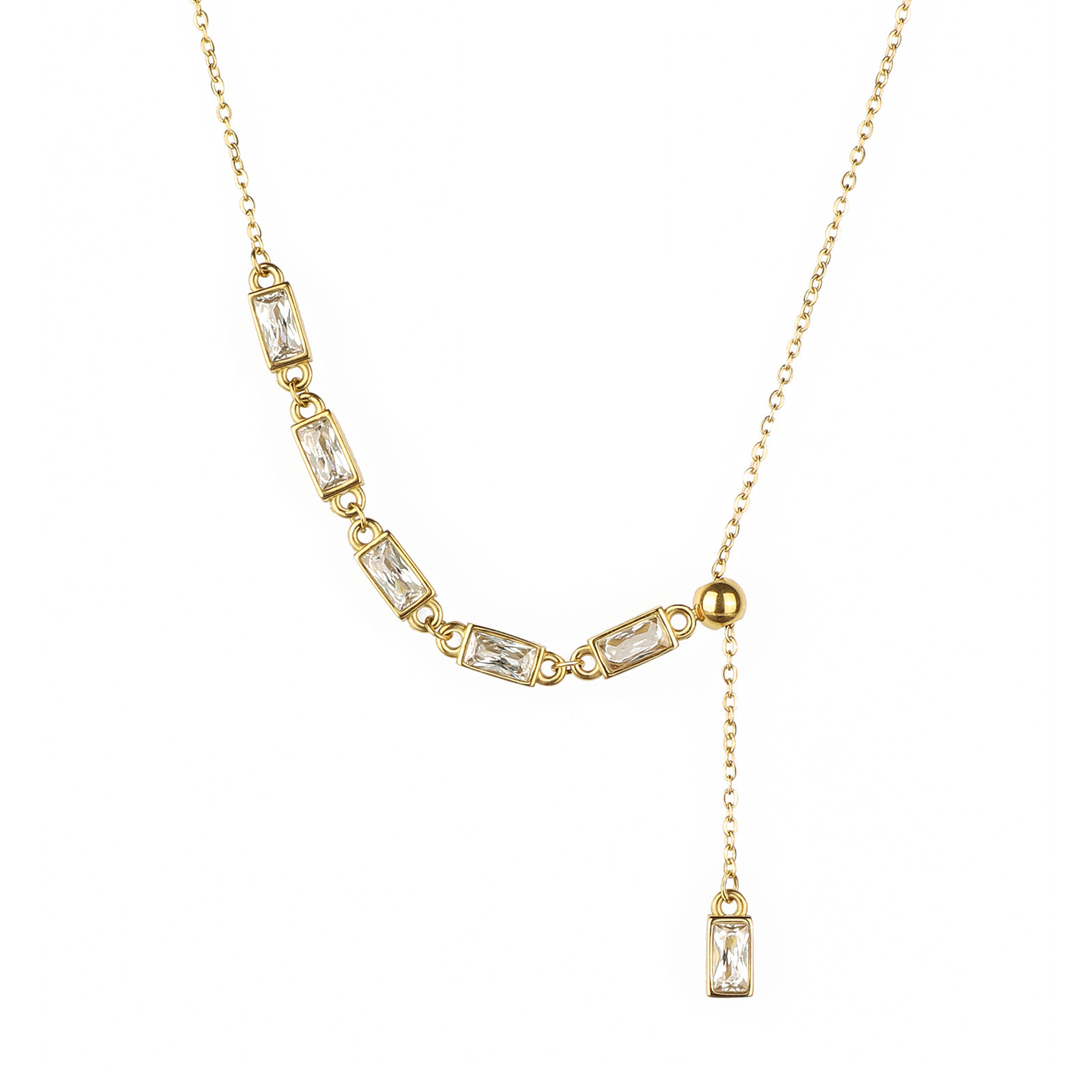 Justop Vintage European Crystal Inlaid Personality Ins High-end Necklace Pendant 18K Gold Plated Jewelry Accessories Stainless Steel Material